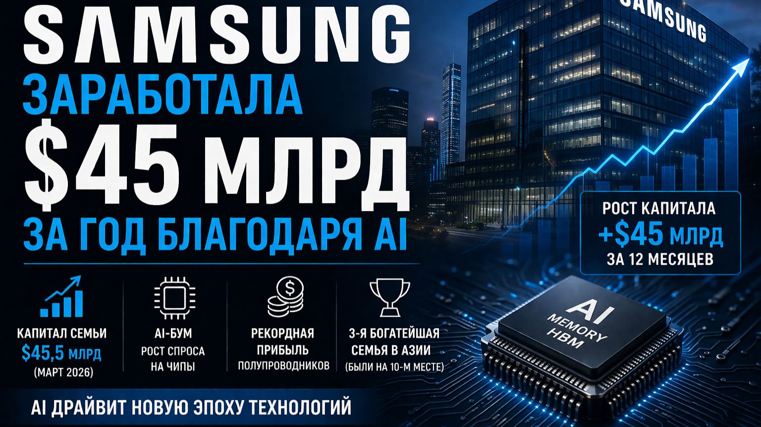 Как AI сделал Samsung богатейшей семьей Азии: $45 млрд за год 📈