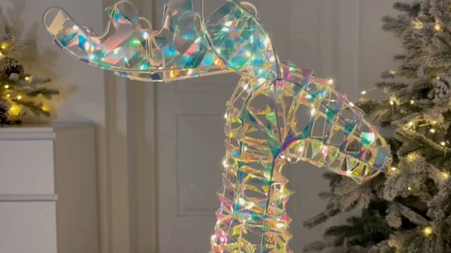 Светящаяся фигура ОЛЕНЬ РЭЙНБО, металл, радужная голографическая пленка, AMZ112450