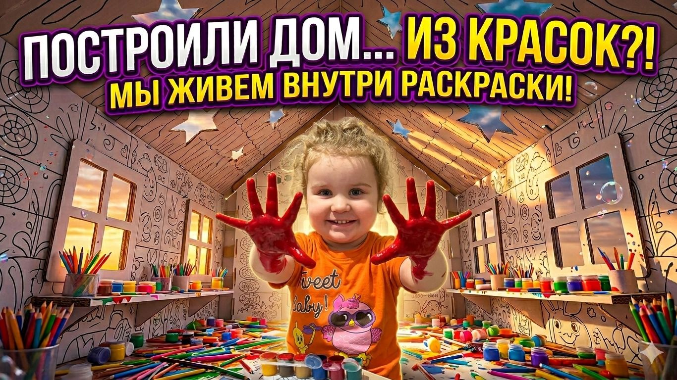 МЫ ЖИВЕМ ВНУТРИ РАСКРАСКИ 🎨 🏠 Огромный картонный дом для детей | ОГРОМНАЯ раскраска 🎨