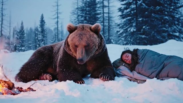 Она выжила в замерзшей пустыне и спасла медведя. Видео от ИИ.