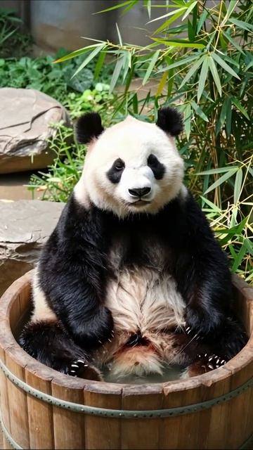 Медвежонок-панда наслаждается отдыхом в бочке #панда #медведь #зоопарк #животные