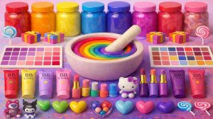 ASMR DIY слайм видео 🌈 Радужный Китти облачный слайм с косметикой, тенями, игрушки, бусин, блёсткам