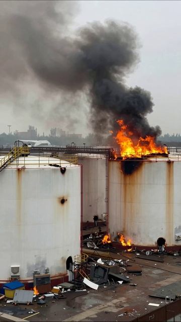 Пожар на нефтяных резервуарах: безысходность и разрушение #катастрофа #экология