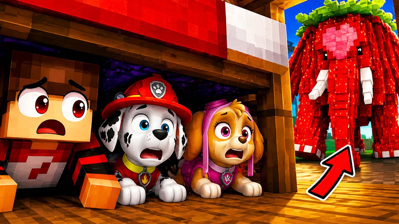 😱 СПРЯТАЛИСЬ СКАЙ, МАРШАЛ и ЗЕРО под КРОВАТЬЮ от КЛУБНИЧНОГО СЛОНА В МАЙНКРАФТЕ