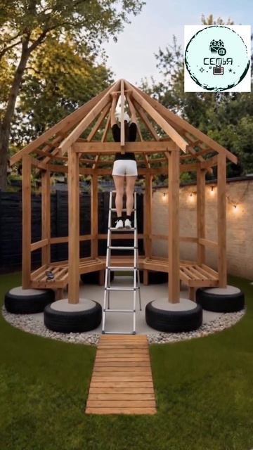 БЕСЕДКА ИЗ НЕНУЖНЫХ ПОКРЫШЕК