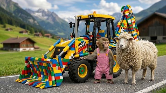 Обезьянка НАНА: Откуда берётся шерсть? Фермерский дом. Экскаватор-погрузчик JCB  помогает обезьянке