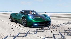 BeamNG Drive - Массивная авария с использованием шипованной ленты и столкновения автомобилей