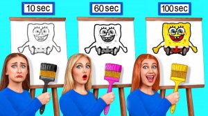 10 Секунд vs 60 Секунд vs 100 Секунд Челлендж Рисунков # Лайфхаки для Рисования с Jelly DO Challenge