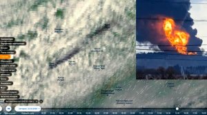 Черный шлейф дыма от пожара на НПЗ в городе Пермь. Вид со спутника 30.04.2026