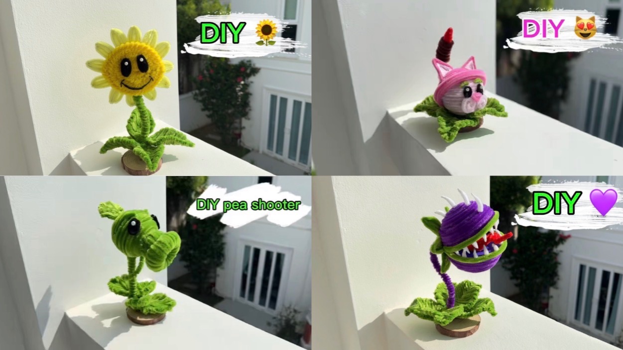 Милые персонажи из игры Plants Vs. Zombies из пушистой проволоки 🩷💚💛💜