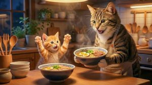 Рыжик проголодался… И папа-кот показывает своё кулинарное мастерство