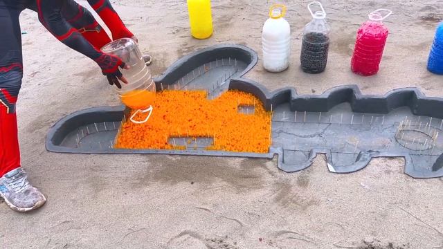 How to make Pointing Finger & Bell holes with Cement and Orbeez, Giant Coca Cola, Fanta vs Mentos