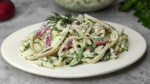 Простой И вкусный салат с КАЛЬМАРАМИ. Салат ИЗ 4-х ИНГРЕДИЕНТОВ!