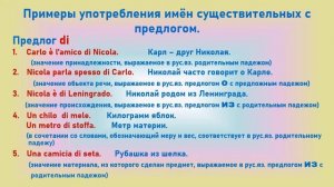 Итальянский язык. Употребление имён существительных без предлога и с предлогом.