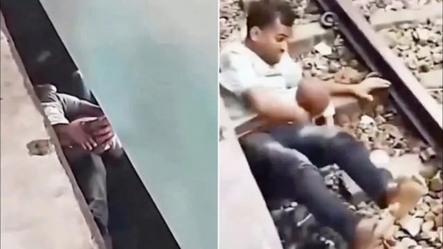 Отец спас годовалого сына, упавшего на рельсы в Бангладеш.