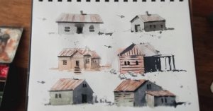 Несколько простых домов акварелью с разных ракурсов. Рисуем вместе.