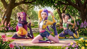 Утренняя йога в парке🌸🧘♀️ [Охотники за демонами из KPop]