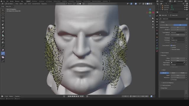 В Blender 5.2 делаю бакенбарды для персонажа