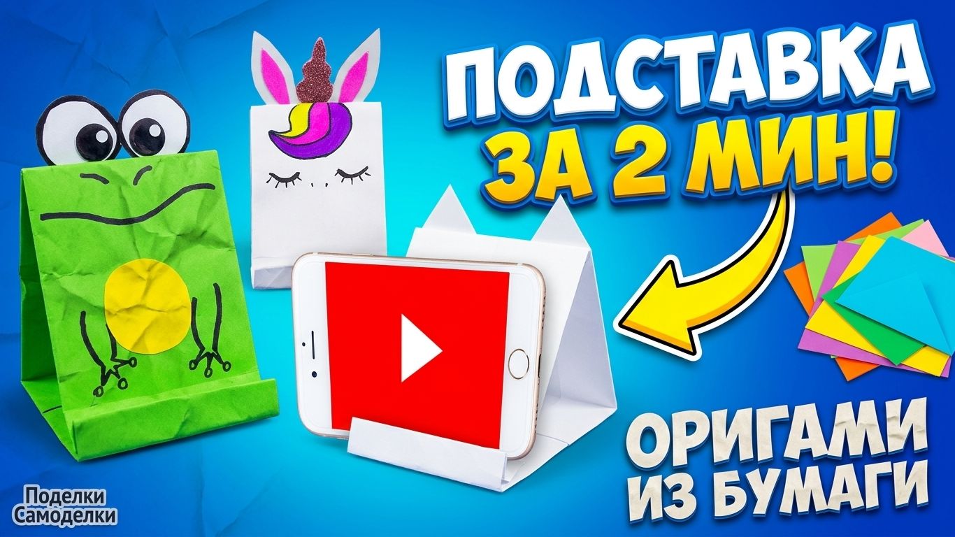 Оригами Как сделать подставку для Телефона Лиса Оригами Лягушка, Котик и Единорог  Поделки Самоделки