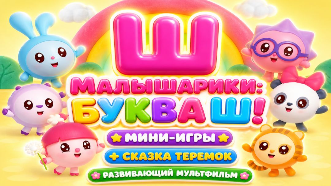 Малышарики: буква Ш! 🔤 Мини-игры + сказка Теремок 🏠 Развивающий мультфильм