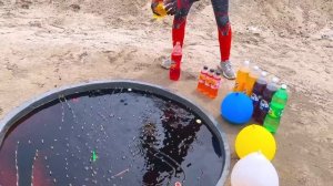 Spiderman & Big Toothpaste Eruption from Magic Eye pit, Balloons, Orbeez, Fanta, Coca Cola vs Mentos