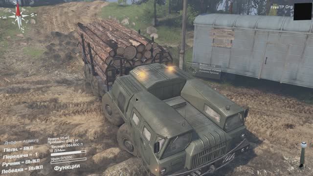 Spintires. Тащу брёвна на пилораму на МАЗ-7310