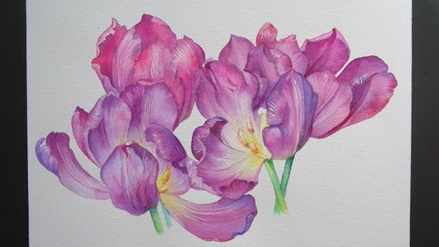 АКВАРЕЛЬНЫЕ ТЮЛЬПАНЫ 🌷 Мастер-класс по рисованию весенних цветов
