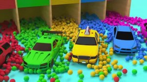 Изучаем цвета с игрушечными машинкоми! Скатитесь с горки и трамплина и упадите в бассейн с красками.