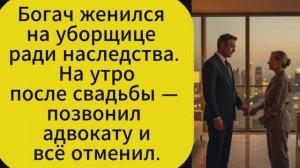 Богач женился на уборщице ради наследства. На утро после свадьбы — позвонил адвокату и всё отменил.