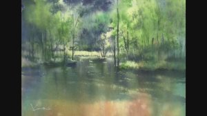 Акварельное отражение воды. Как нарисовать деревья. Акварельная живопись от Kanta Harusaki