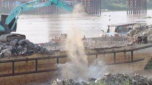Hard Working!! Excavator Spreading Gravel Rock Into River For Build Landslide Defend River Bank