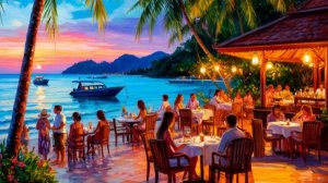Soirée sur le rivage. Вечер на берегу.