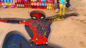 How to make SPIDERMAN pit with Orbeez, Big Rainbow Balloons, Coca Cola vs Mentos and Popular Sodas