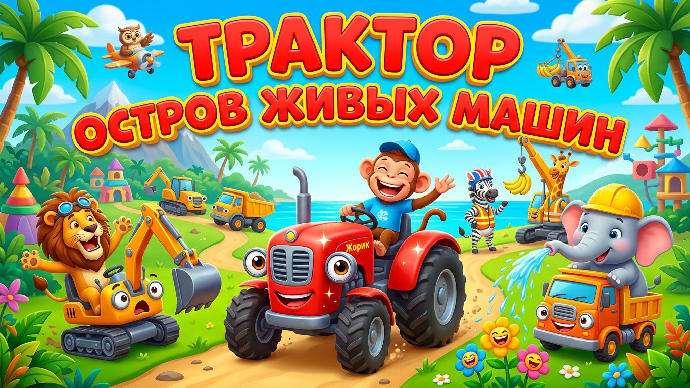 Синий трактор ОСТРОВ ЖИВЫХ МАШИН 🌴🚜 | Мультфильм для детей про ожившие машины и приключения