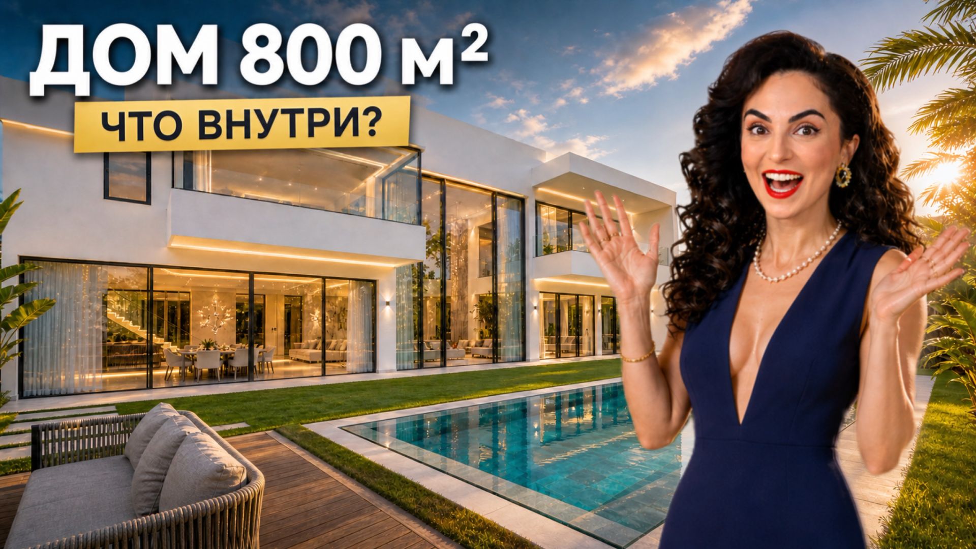 Современный дом мечты с огромным бассейном во дворе и актуальными трендами интерьера! Что внутри?
