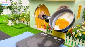 Chef BiBi picks up eggs to make fried egg sandwiches