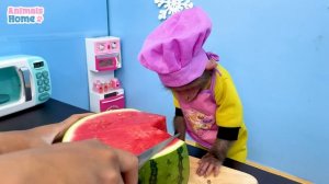 Chef BiBi picks up watermelon to make watermelon birthday cake for Ody