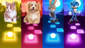 Мультик для детей. Баттл: Котёнок, Щенок, Кролик, Соник. Tiles Hop