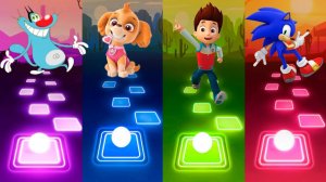 Мультик для детей. Баттл: Огги, Скай, Райдер, Соник. Tiles Hop