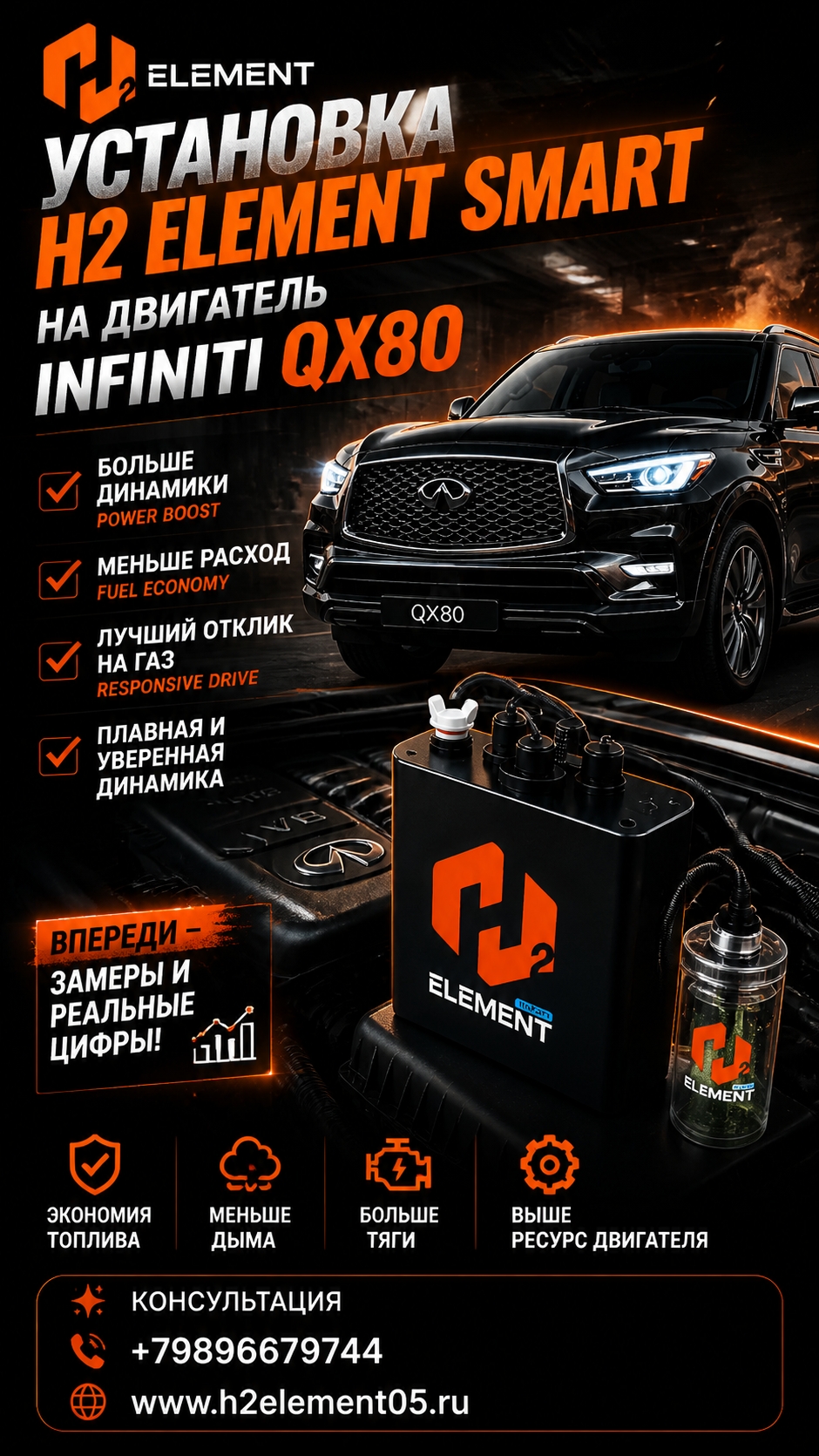 Установка ВГ H2 Element Smart H2 на Infiniti QX80 смотреть онлайн