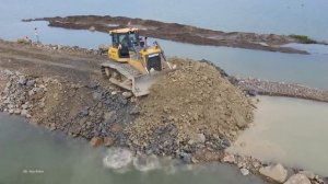Amazing Foundation road building construction mighty bulldozer pushing rock and Truck unloading rock
