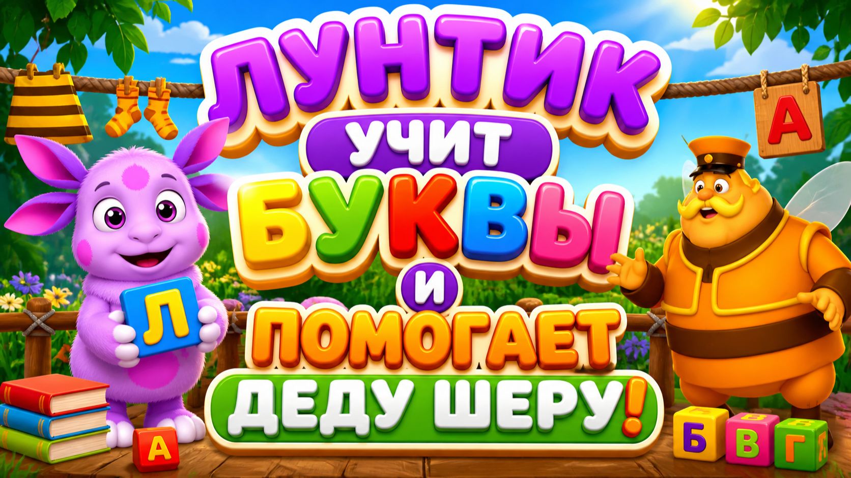 Лунтик учит буквы и помогает деду Шеру! 🔤🧺 Развешиваем бельё 🎮 Развивающий мультфильм