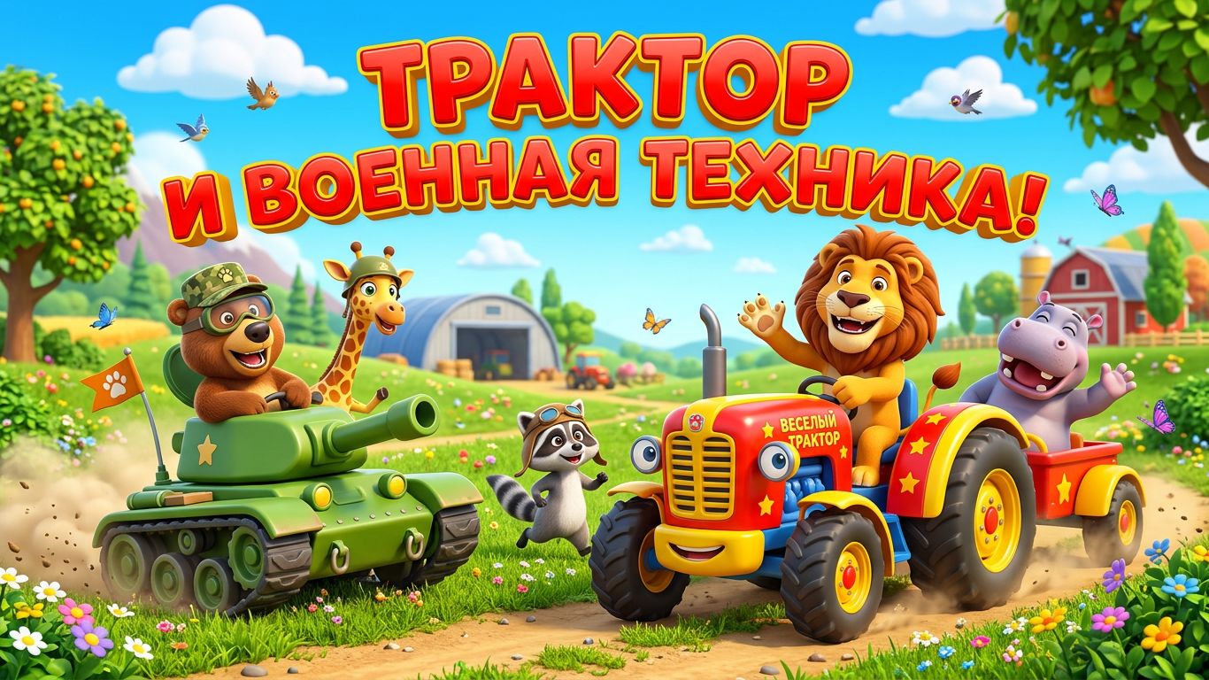 Синий трактор и военная техника – Детская развивающая сказка | Приключения на ферме и технике
