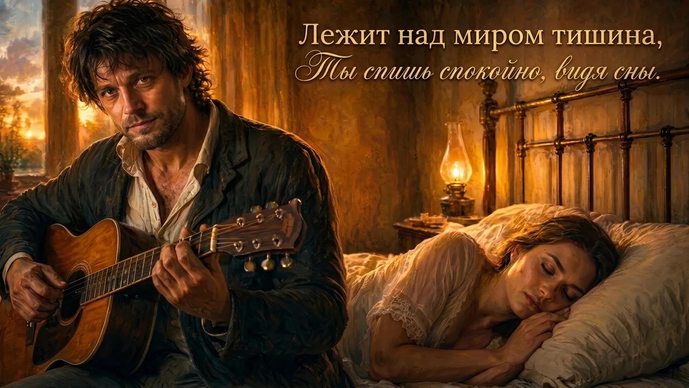 Лежит над миром тишина, Ты спишь спокойно, видя сны.
