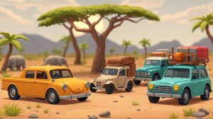 Мультфильм, приключения
игрушечных машинок в Африке