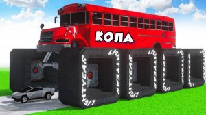 Школьный автобус с КОЛОЙ с гигантскими квадратными колесами против автомобилей в разборке!