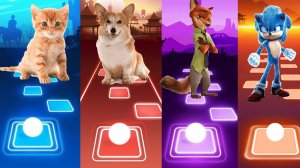 Мультик для детей. Баттл: Кот, Пёс, Лис, Соник. Tiles Hop