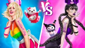 Уэнсдей Аддамс и Энид! Hello Kitty vs Kuromi! Покемон в реальной жизни!