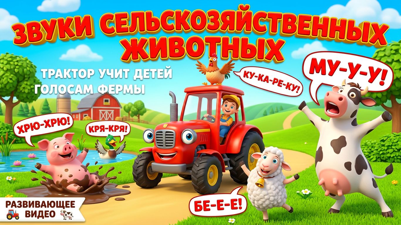 Животные для детей: кто как говорит — мультик про ферму (звуки животных, первые слова, 1–4 года)