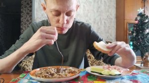 Мукбанг// Гречка С Мясом И Овощами Капуста Квашеная Красная
